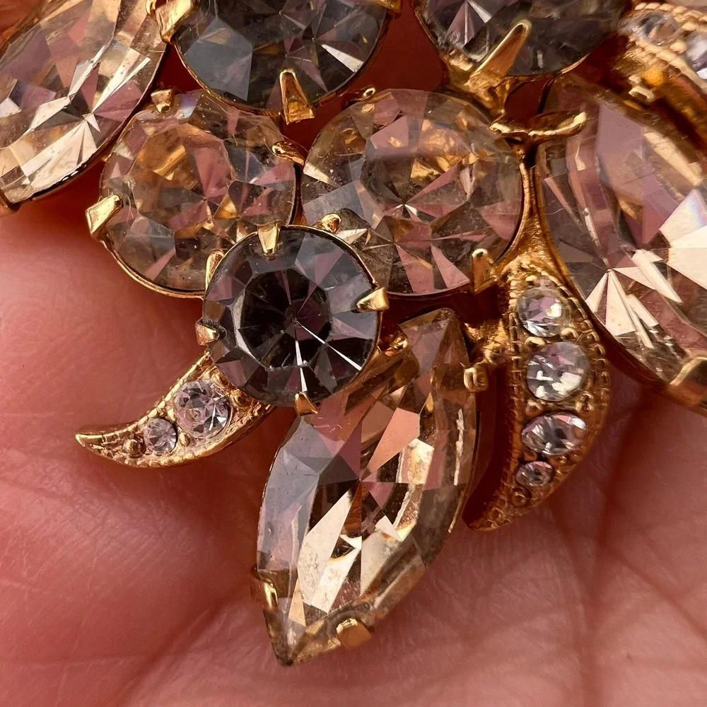 Eisenberg ICE Rhinestone Brooch Gold Tone Vintage Statement Pin 2 1/4